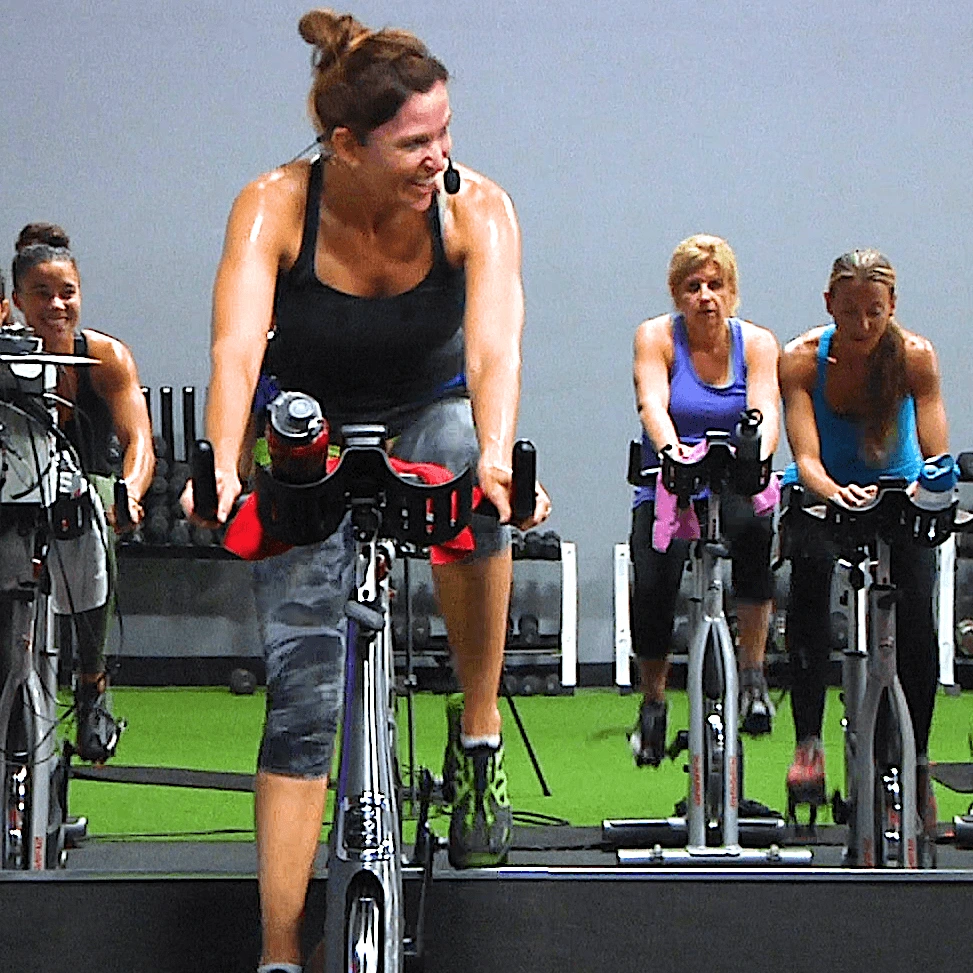 Instructor teaching a Spinning class