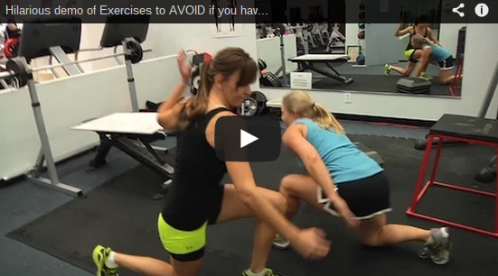 A still shot of a YouTube video about exercises to avoid with knee and back injuries.