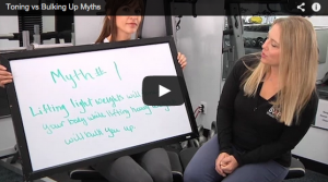 A still shot of a YouTube video discussing toning and bulking myths.