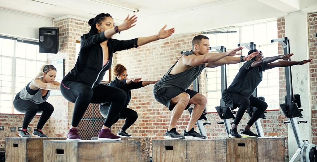 group fitness box jumps