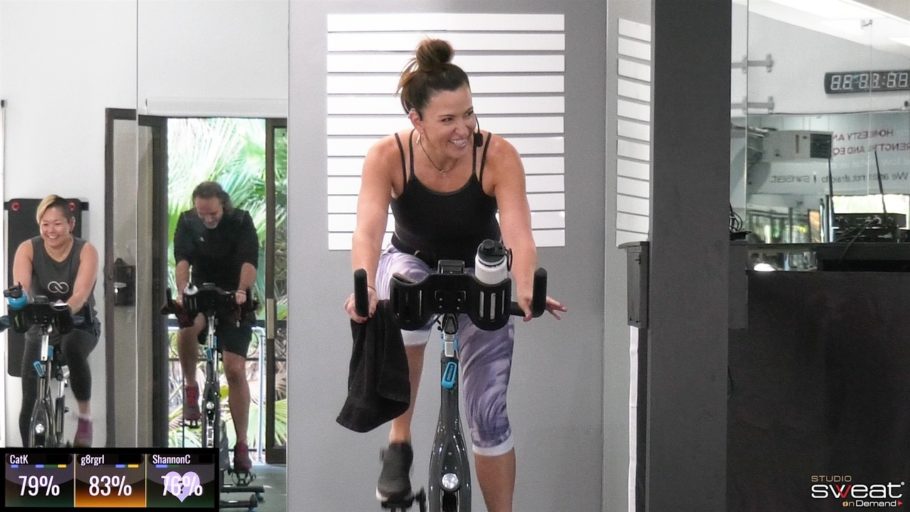 30-minute high-intensity cycling class with Cat Kom When the SWEAT Cries