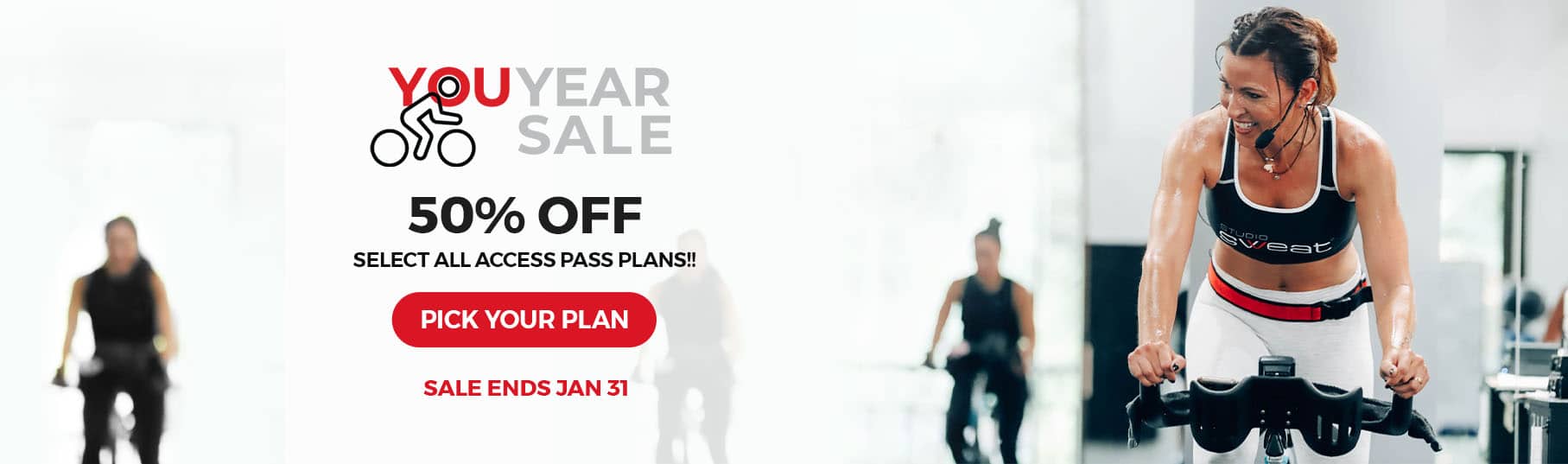 Shop Our YOU YEAR SALE SUPER SALE and Get Unlimited Access to Studio SWEAT onDemand Indoor Cycling and Training workouts from home!