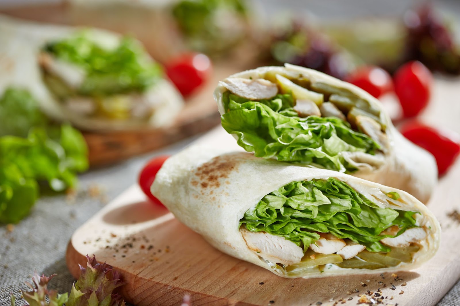 Grilled chicken and spinach in lavash bread