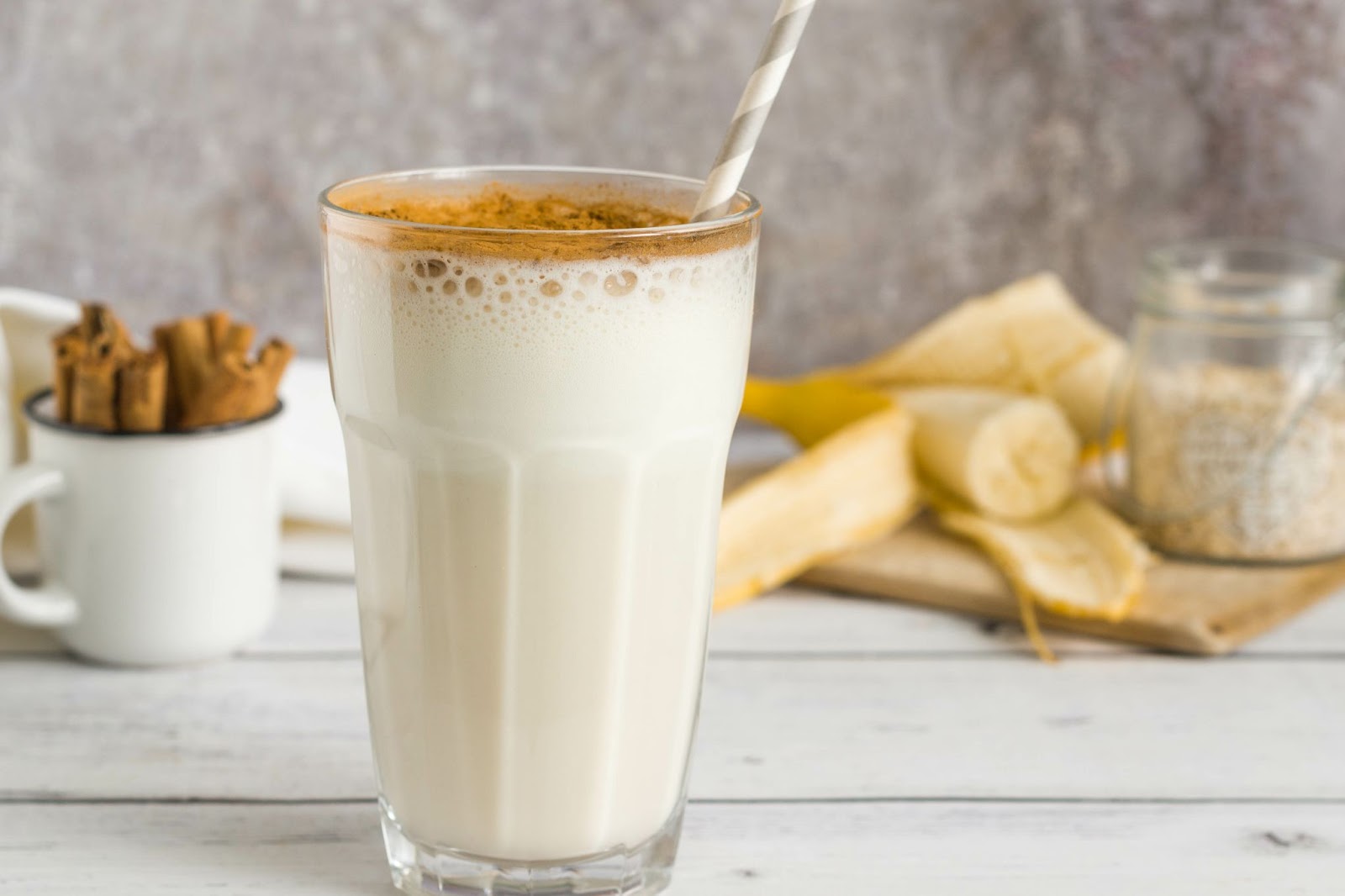 Healthy post-workout protein shake with cinnamon and banana