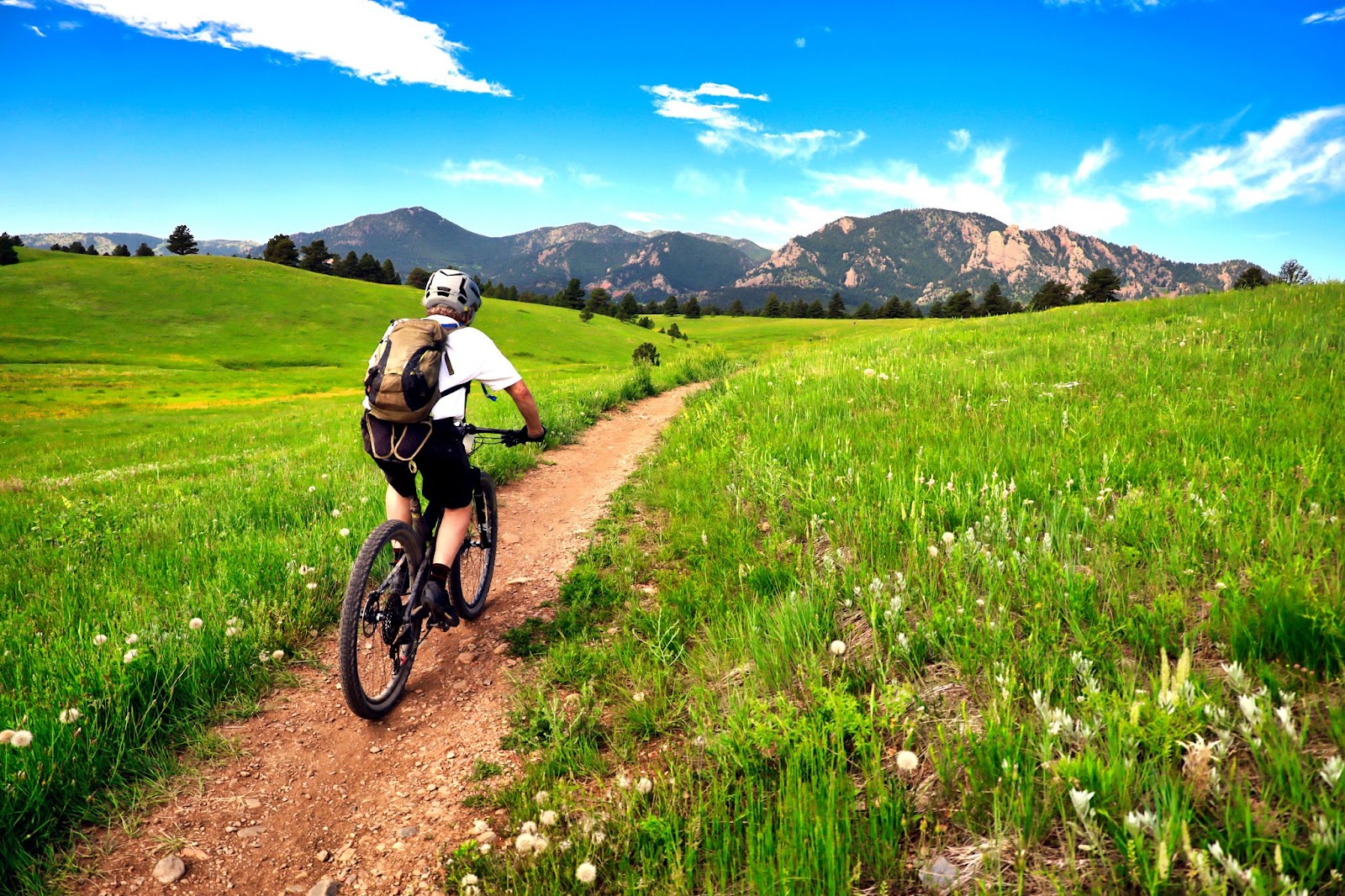 Bike rider at the Flatiron Trail in Boulder, Colorado