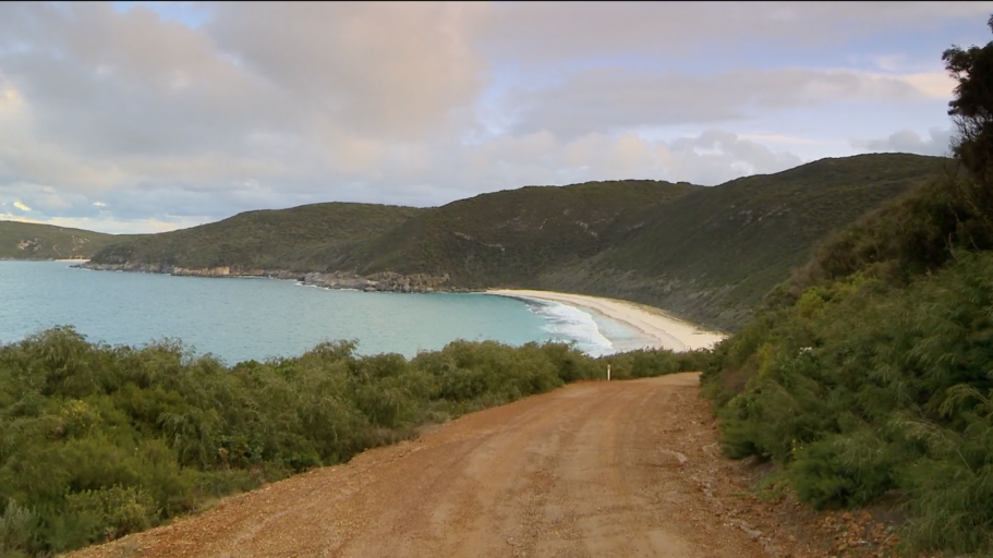 Walk to The Beach with Crashing Waves downhill from Coastal Hills with Ocean Sounds