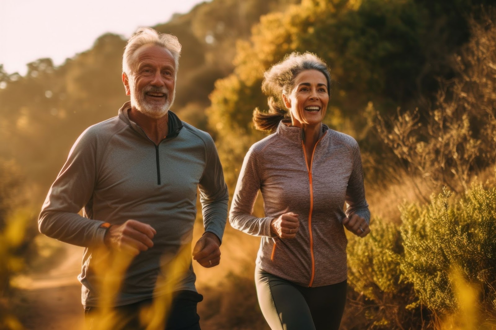 Attractive older couple going for a run
