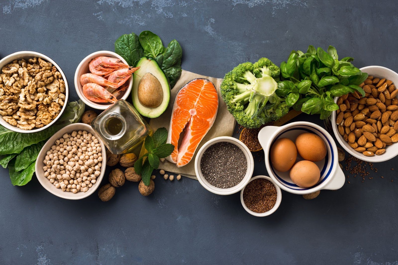 Overhead shot of healthy protein sources